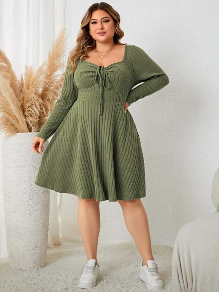 A-Line Midi Dress Plus Size Sweettheart Neck Knot