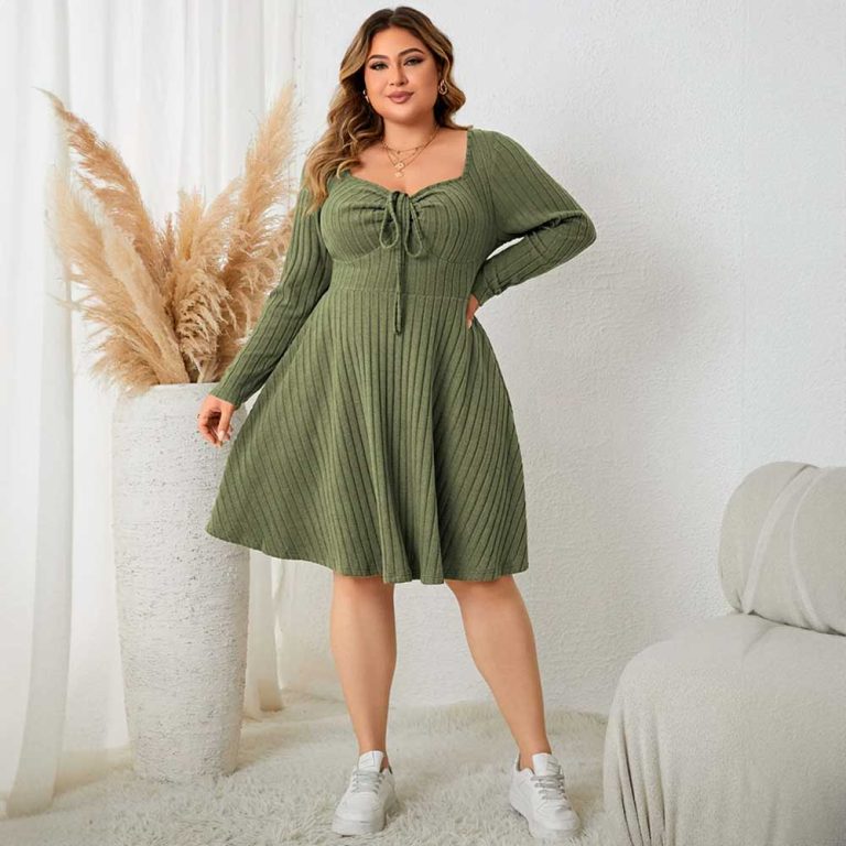 A-Line-Midi-Dress-Plus-Size-Sweettheart-Neck-Knot-1