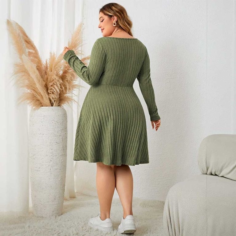 A-Line-Midi-Dress-Plus-Size-Sweettheart-Neck-Knot-2