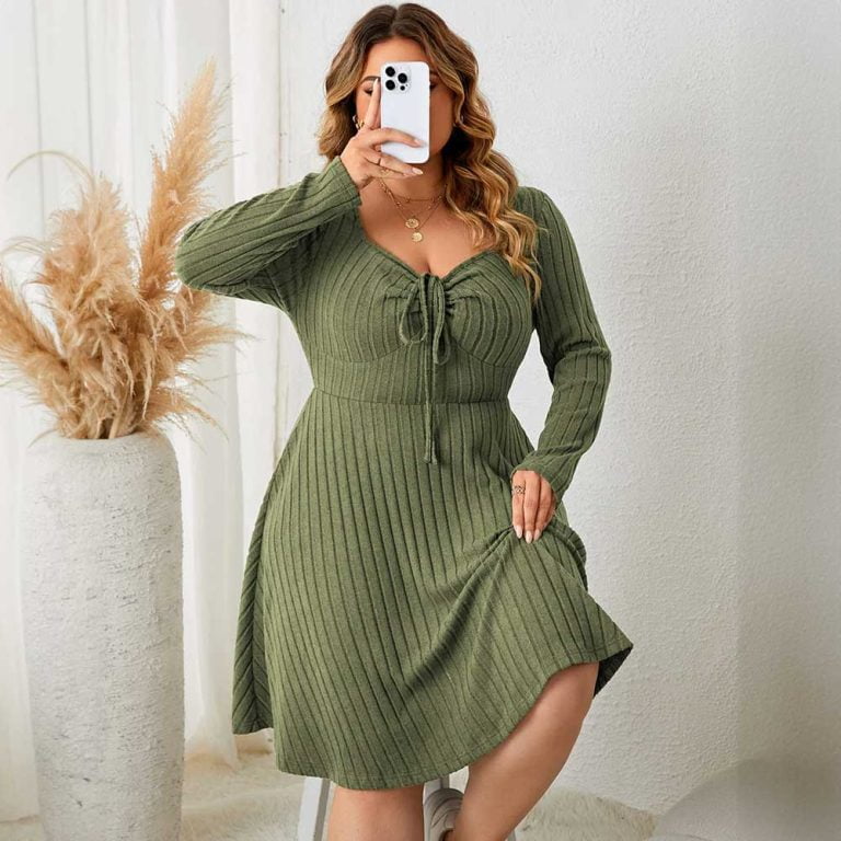 A-Line-Midi-Dress-Plus-Size-Sweettheart-Neck-Knot-3