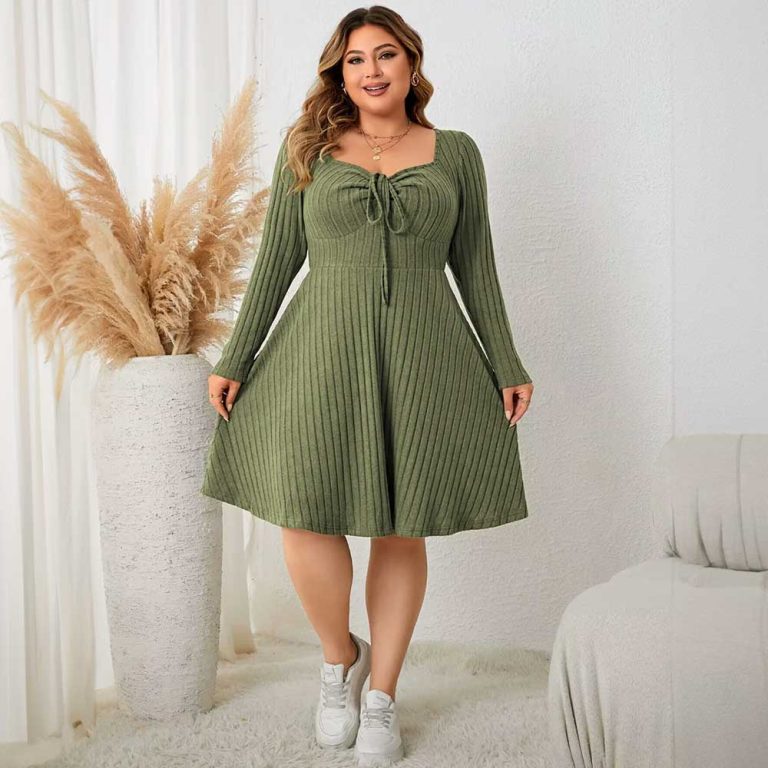 A-Line-Midi-Dress-Plus-Size-Sweettheart-Neck-Knot-4