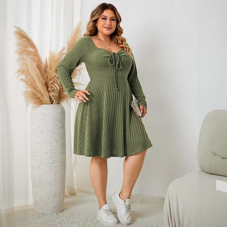 A-Line-Midi-Dress-Plus-Size-Sweettheart-Neck-Knot-5