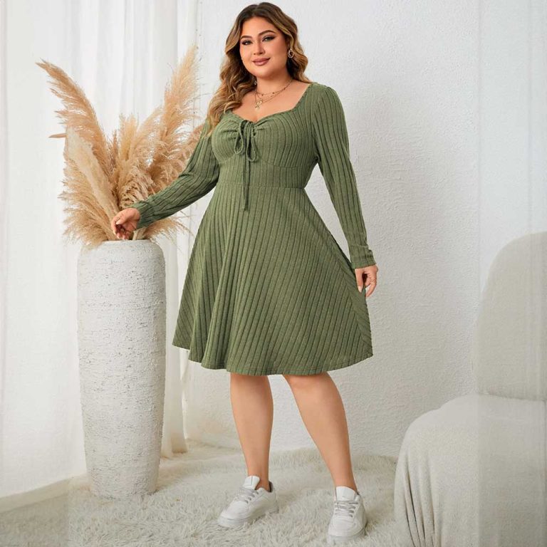 A-Line-Midi-Dress-Plus-Size-Sweettheart-Neck-Knot-6