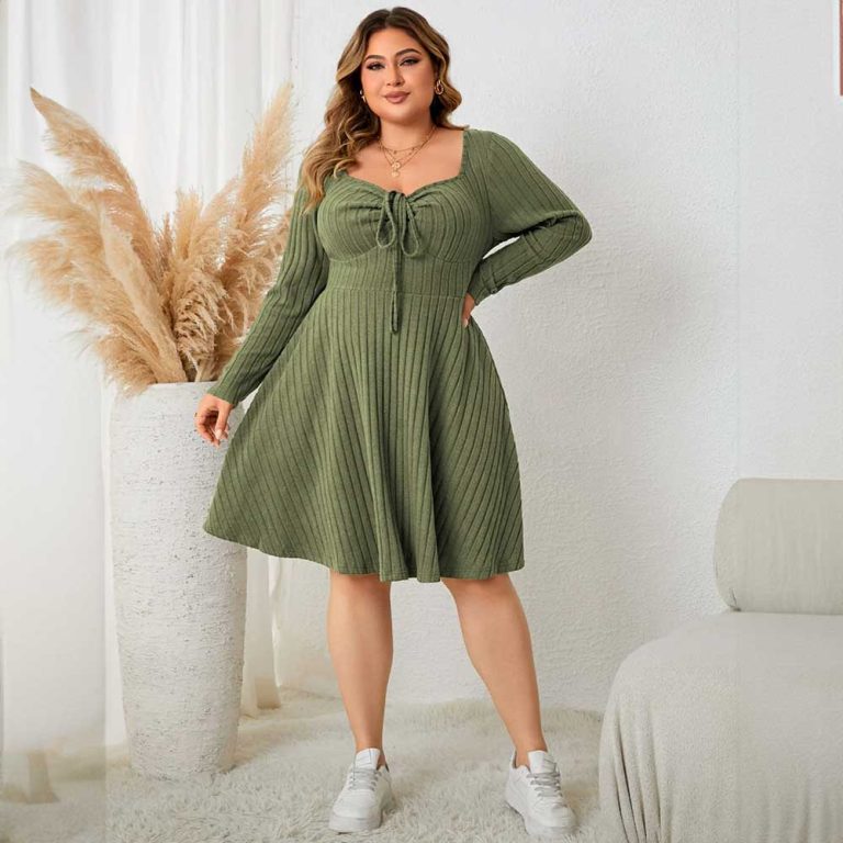 A-Line-Midi-Dress-Plus-Size-Sweettheart-Neck-Knot-7