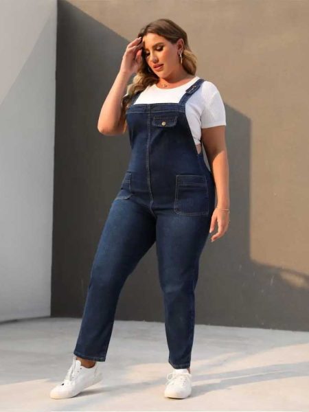 Jumpsuits Women High Waist Plus Size Ankle-length Jeans Rompers