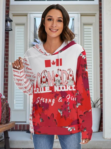 Women Cozy Canadian Hoodie Comfort Stylish Empowered Heavy Fleece Side Zipper