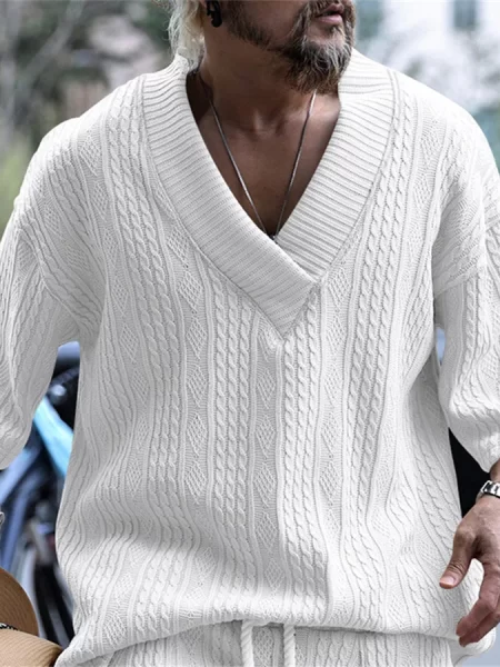 V-neck jacquard Sweater Top Summer Men