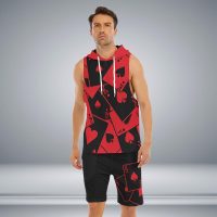 Men Sleeveless Outfit Set Card Vest And Shorts Set