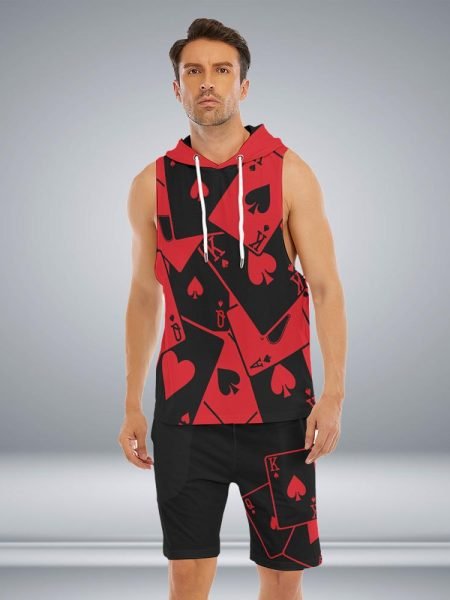 Men Sleeveless Outfit Set Card Vest And Shorts Set