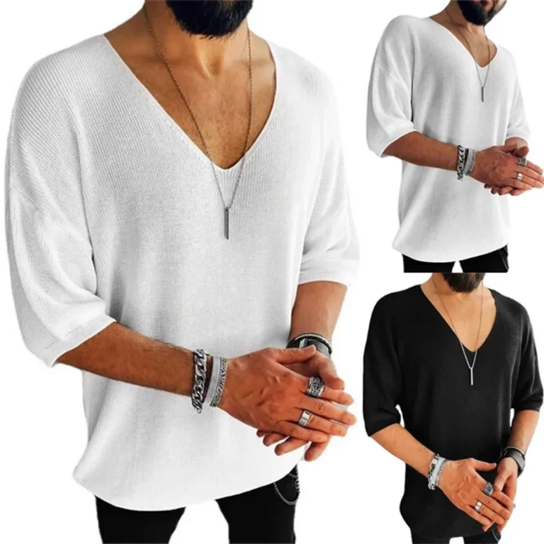 New-2024-Men-s-Summer-Short-Sleeve-Knit-Tops-Shirts-Casual-V-neck-British-Loose-Shirts (4)