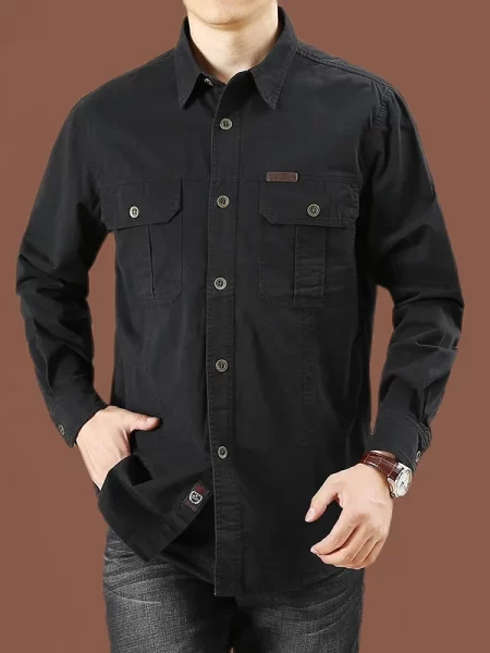 Camisa Military Cargo Shirt Overshirt Men Long Sleeve