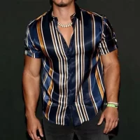 Men Vintage Striped Shirt Fashion Casual Summer