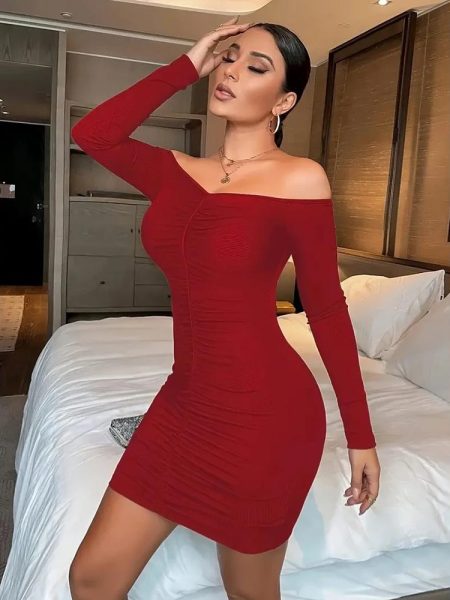 Off-Shoulder Bodycon Mini Dress Amazing Solid Color