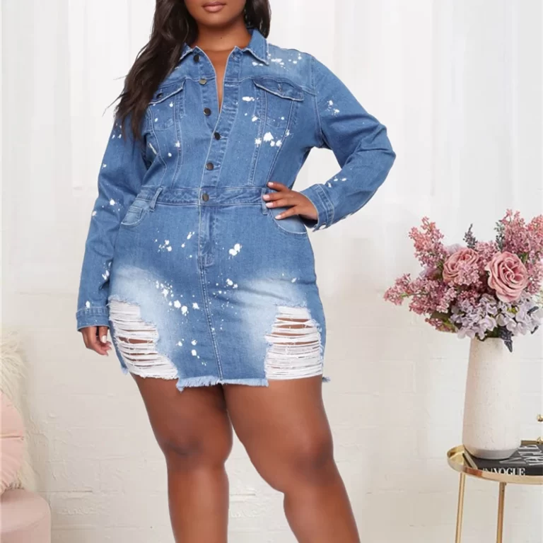 Sexy-Turndown-Collar-Long-Sleeve-Cotton-Bodycon-Rip-Jeans-Plus-Size-Dresses-2024-Party-Club-Denim