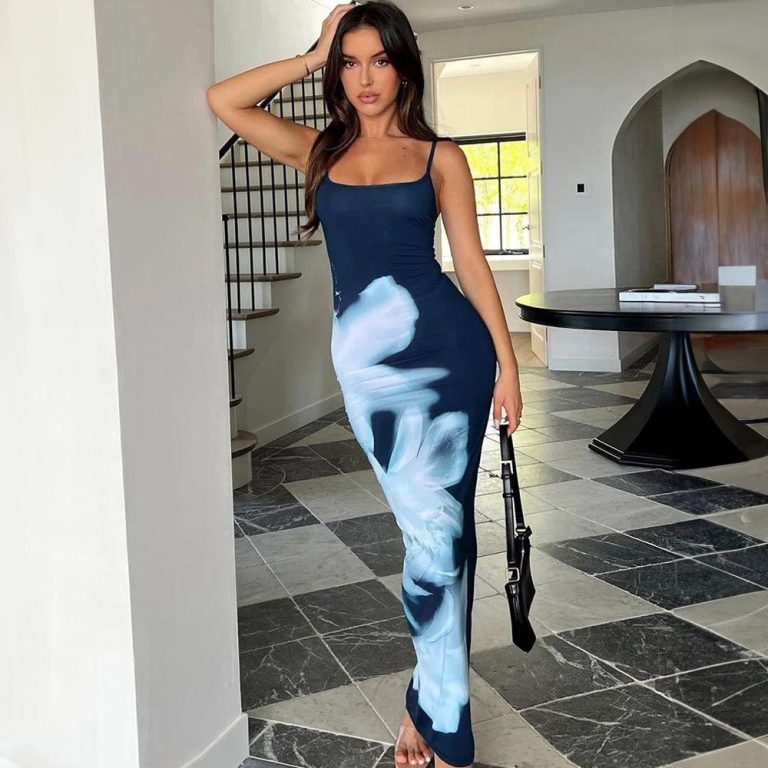 Tight-Fit-Maxi-Dress-Women--Weird-Puss-Sling-Floral-Print-2