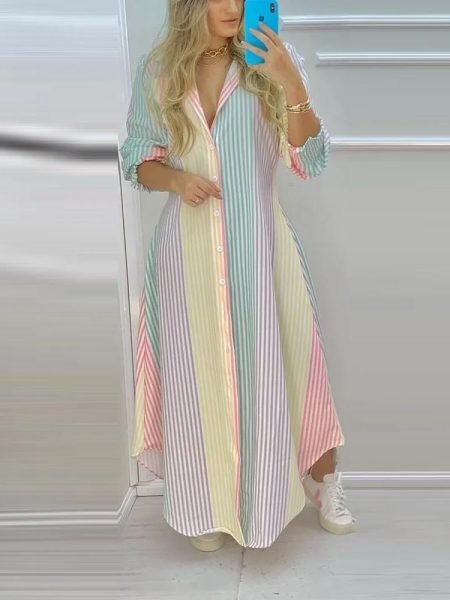 Women Boho Printed Maxi Dress Long Shirts Summer