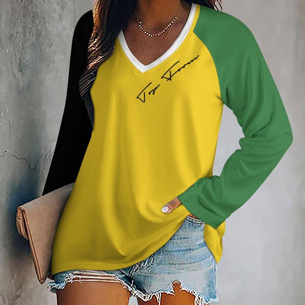 T-shirt V-neck Loose Long Sleeve Women Casual Top