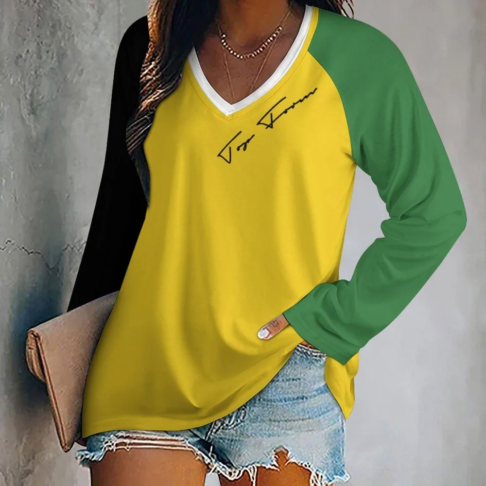 T-shirt V-neck Loose Long Sleeve Women Casual Top