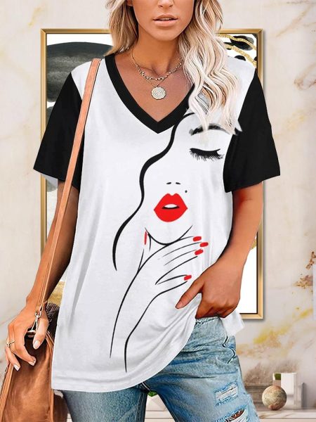 Queen Face T-Shirts Short Sleeve Women Casual Printed Tees