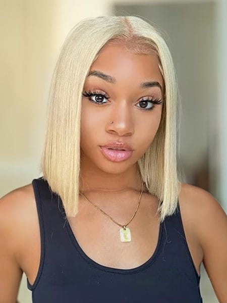 613 Blonde Bob Wig Human Hair 4x4 Transparent Lace Closure Wig