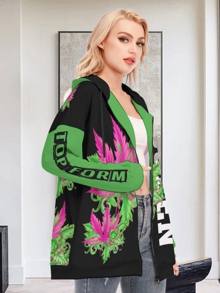 Queen Weed Hoodie Women Long With Zipper Closure