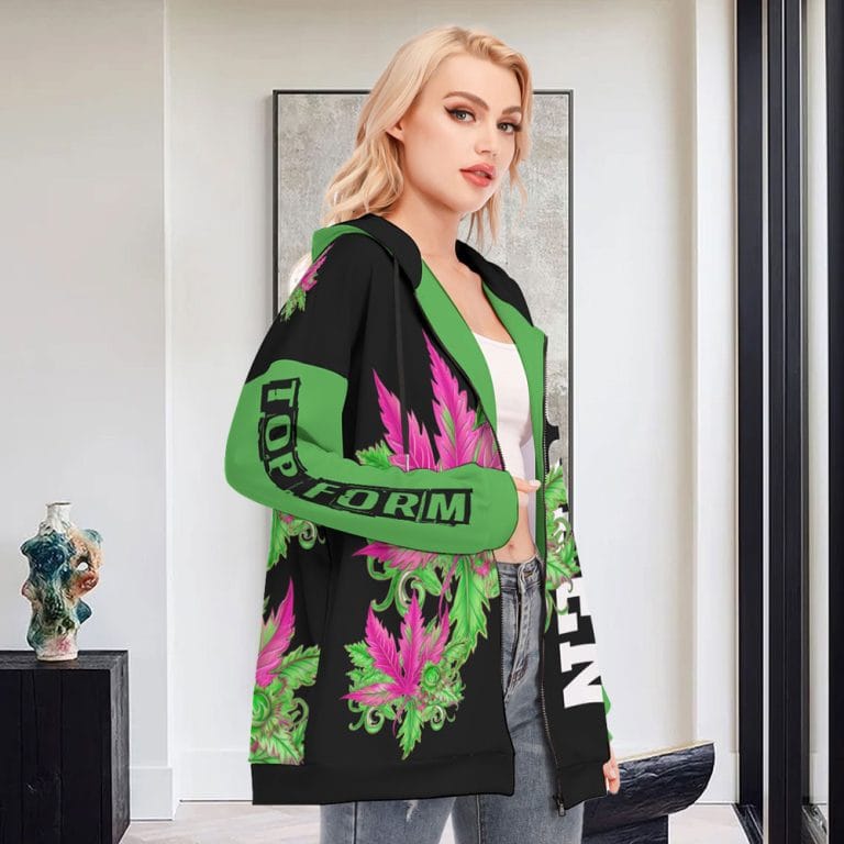 Queen Weed Hoodie Women Long With Zipper Closure