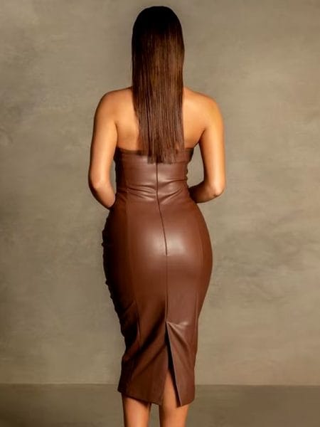 Sexy Mid-Length Dress PU leather fashion temperament