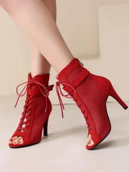 Hollow Out High Heel Mesh Boots Women Sexy Peep Toe