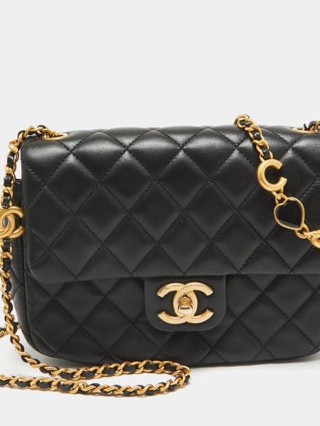 Chanel Black Quilted Leather Small Coco Hearts Square Flap Bag