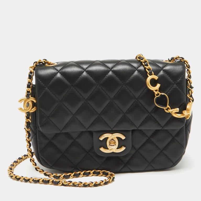 Chanel Black Quilted Leather Small Coco Hearts Square Flap Bag