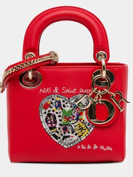 Dior Red Limited Edition Niki de Saint Phalle Embroidered Leather Medium Lady Dior Bag