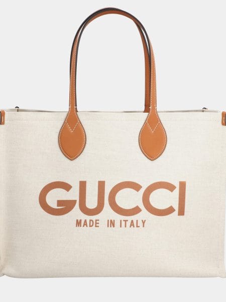 Gucci Beige/Brown Canvas and Leather Gucci Logo Tote Bag