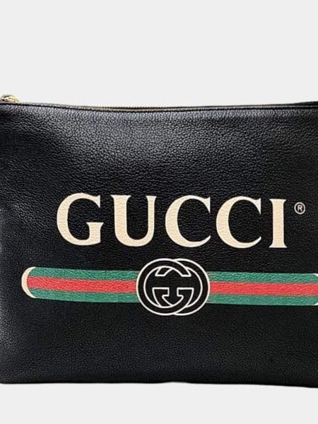 Gucci Black Leather logo clutch