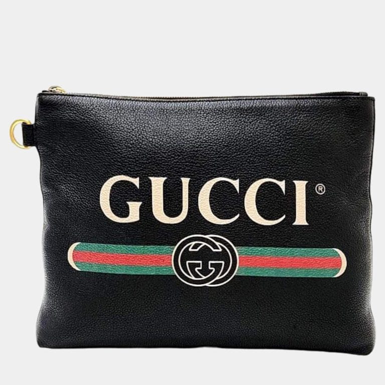 Gucci Black Leather logo clutch
