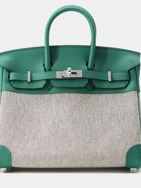 Hermes Vert Vertigo Toile H & Swift Leather Birkin 25 Satchel Bag