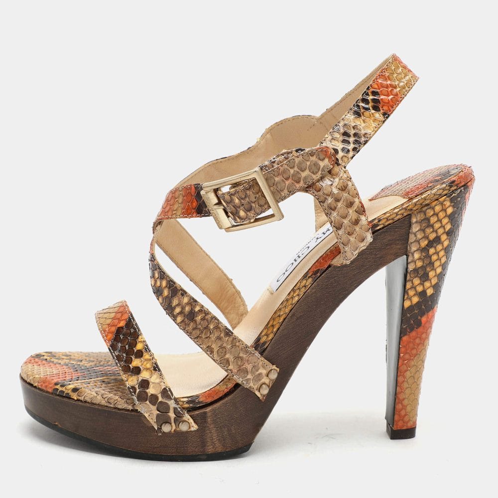 Jimmy Choo Multicolor Python Ankle Strap Sandals Size 38