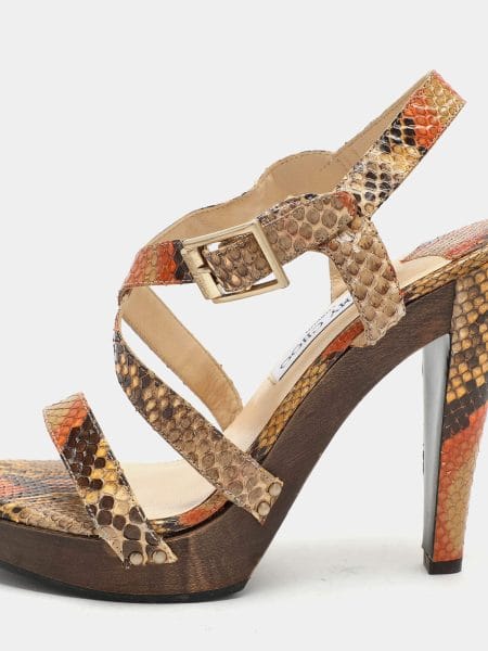 Jimmy Choo Multicolor Python Ankle Strap Sandals Size 38