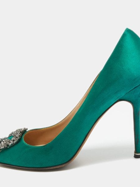 Manolo Blahnik Green Satin Hangisi Pumps Size 42