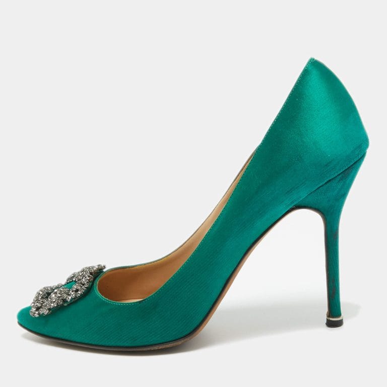 Manolo Blahnik Green Satin Hangisi Pumps Size 42