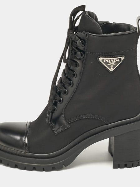 Prada Black Leather and Nylon Combat Boots Size 38