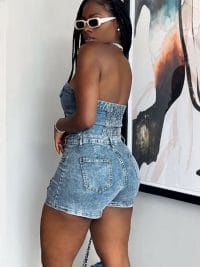 Denim Stretch Fashion Set Streetwear Shorts and Tube Tops