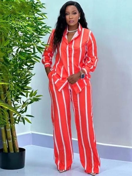 Stripe Two-Piece Set Shirt Wide Leg Pants Adorable Summer Fashion