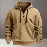 Zipper Fleece Hooded Sweatshirt Multi Pocket Casual Shirt