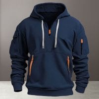 Zipper Fleece Hooded Sweatshirt Multi Pocket Casual Shirt