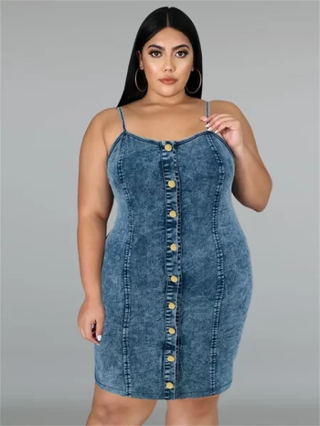 Timeless Beauty Denim Mini Dress Plus Size Casual Bodycon