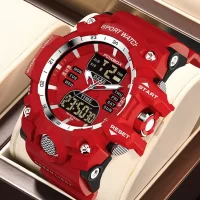 Digital LED Dual Watch Sports Chronograph Quartz Red Military Time