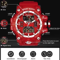 Digital LED Dual Watch Sports Chronograph Quartz Red Military Time