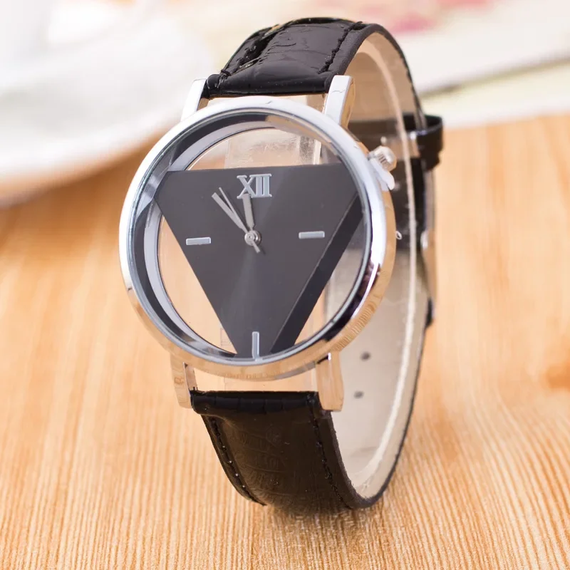 Trendy Triangle Quartz Women Wristwatch Female Simple Casual Design INS Women Watch Personalized Double-sided Hollow Clock Gifts