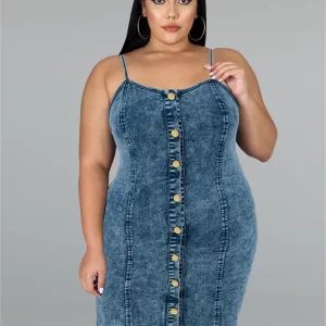 Timeless Beauty Denim Mini Dress Plus Size Casual Bodycon