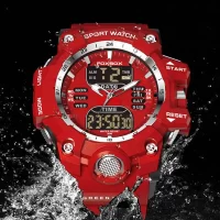 Digital LED Dual Watch Sports Chronograph Quartz Red Military Time